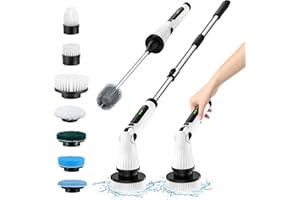 Leebein Electric Spin Scrubber, Electric Cleaning Brush with 8 Replaceable Brush Heads, Long Handle Toilet Scrub Brush, 4 Angles Adjustable Cordless Spin Scrubber for Bathroom, Tub, Tile, Toilet
