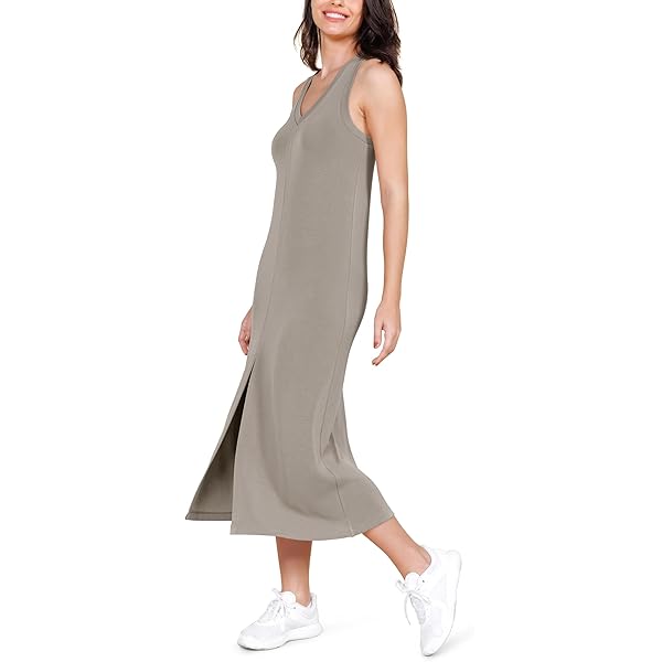 lou & grey sandwashed tank midi pocket dress Ribbed Tank Midi Dress - Light Grey main image 1