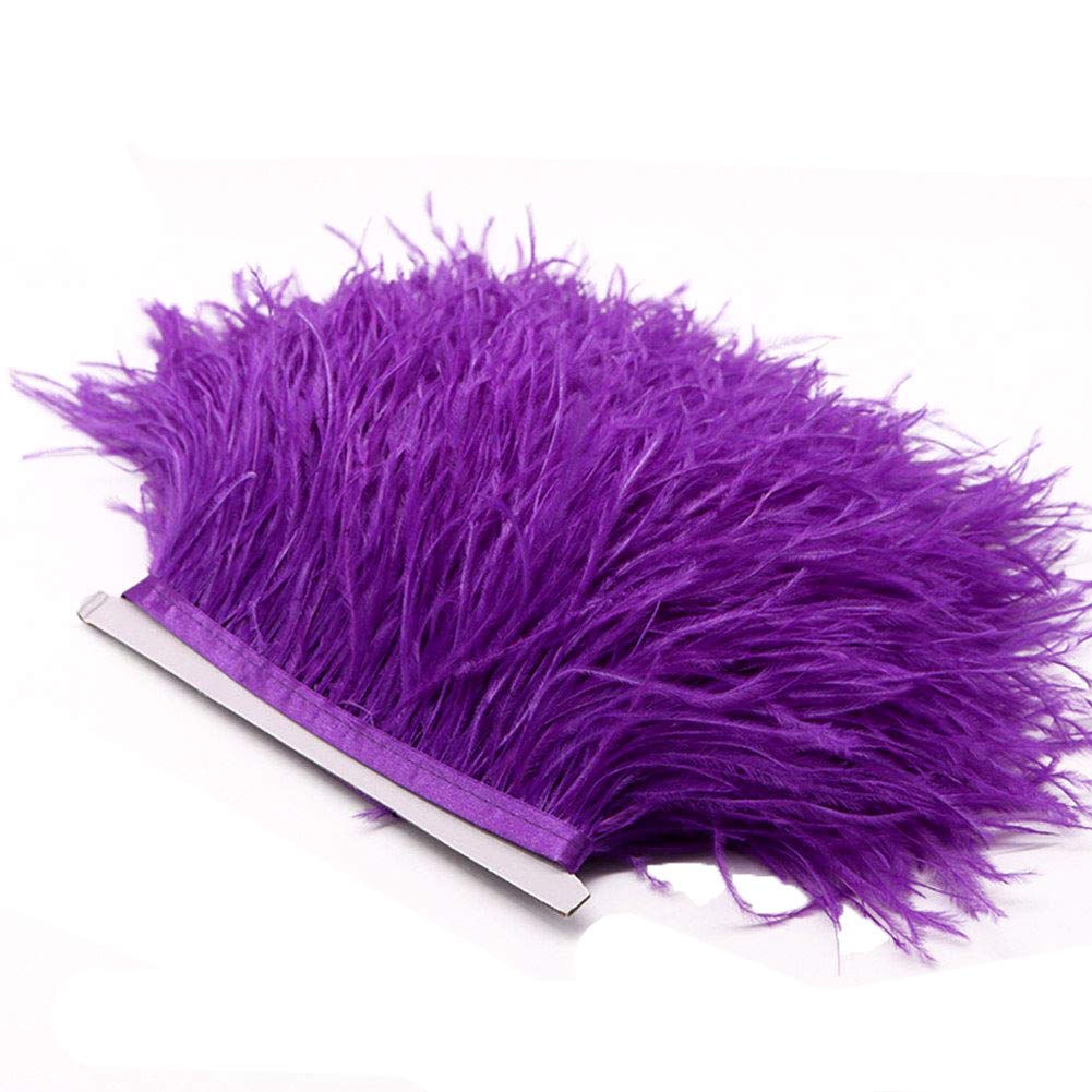 YEQIN Pack of 2 Yards Natural & Soft Ostrich Feathers Fringe Trims Ribbon - Used for Dress, Sewing Decoration, Craft Clothing, Boots, Wedding Decoration, DIY, Etc (Purple)