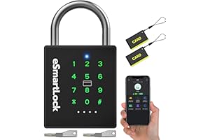 eLinkSmart Heavy Duty Smart Padlock with Key, Pad Lock with Code Keypad, Weatherproof Bluetooth RFID Keyless Electronic Digital Combination Lock for Gate Outdoor Fence Storage Unit Locker Shed Pool