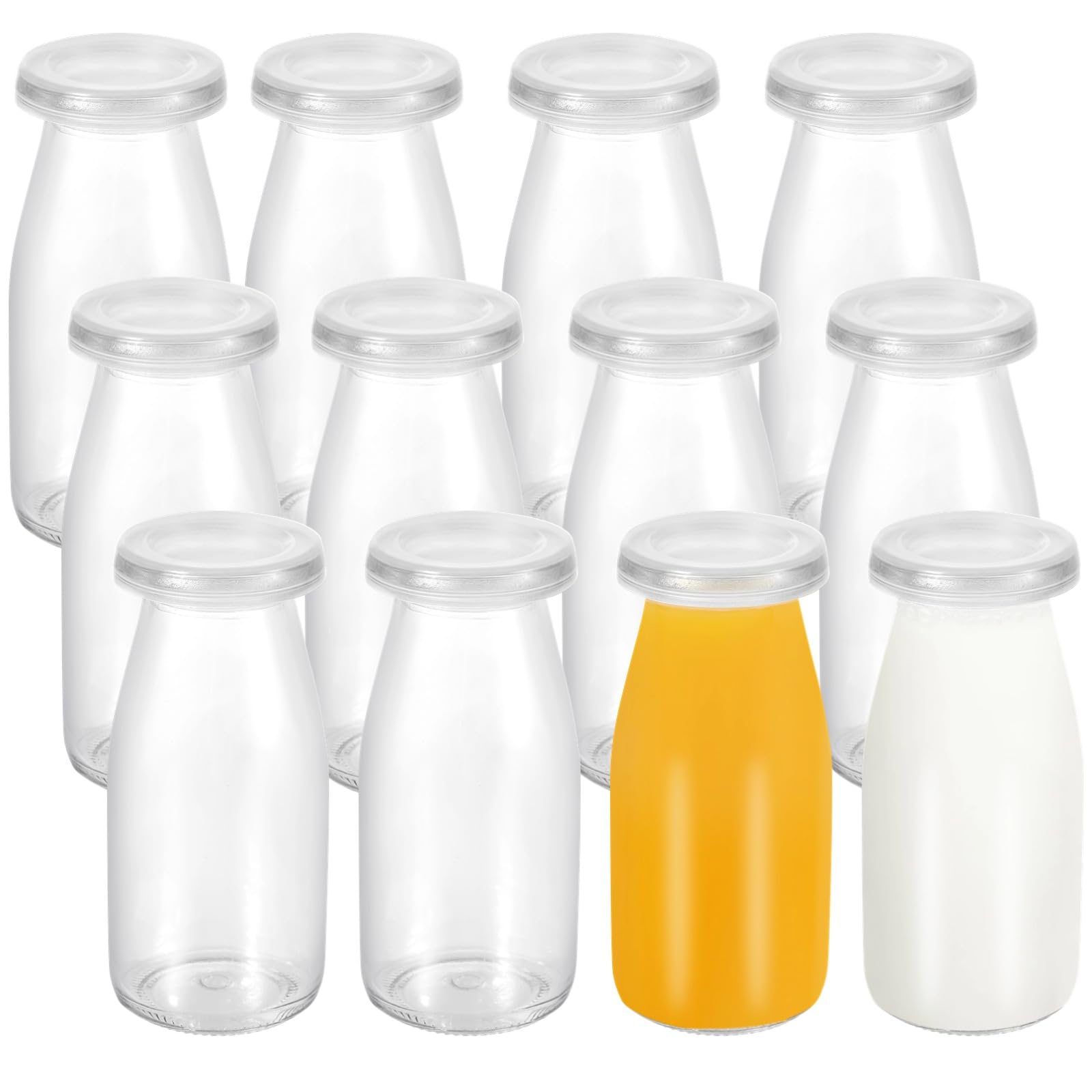 Photo 1 of Homaisson 12 PCS Glass Milk Bottle with Lid, 6.7 oz Reusable Clear Juice Bottle, Pudding Yogurt Glass Container for Breakfast Picnic Party