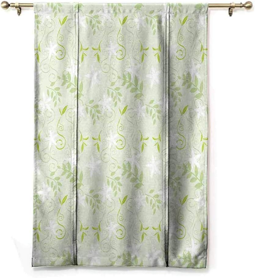 Homrkey Room dark black insulated roman blind Mint Swirling Floral Branches with Leaves and Flower Florets Nature Print privacy protection W32 xL72 Lime and Fern Green White