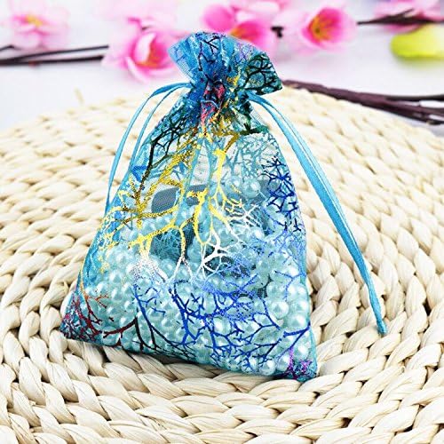 Grandroomchic[TM] 100 Pcs 3.5x5 " Coralline Blue Jewelry Rose Organza Drawstring Pouches Jewelry Party Candy Bags Jewelry Pouch Favor Gift Bags