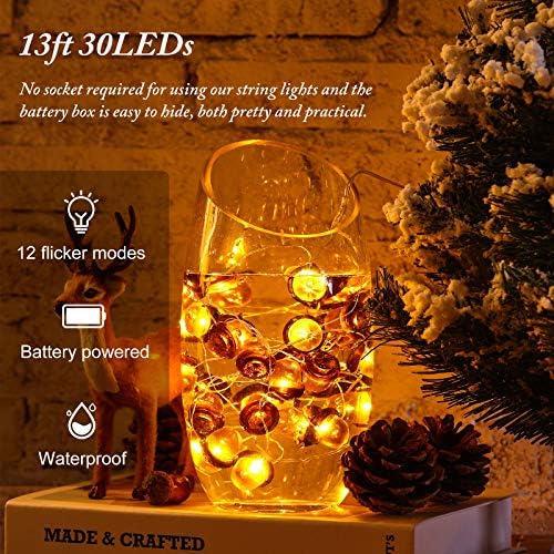 Battery-operated acorn string lights for fall decor, featuring a remote control.