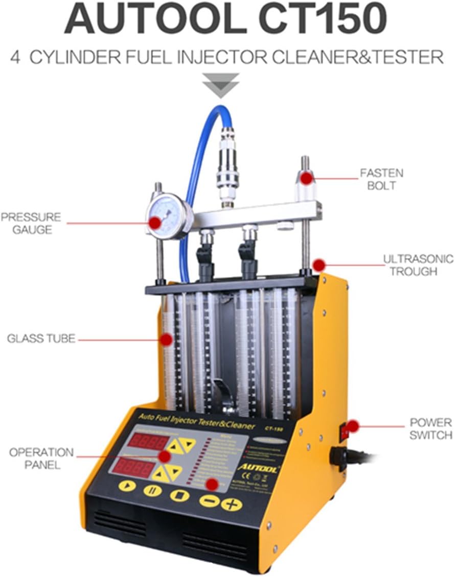 AUTOOL CT150 Ultrasonic Wave Fuel Injector Cleaner and Tester 4-Cylinder Auto Fuel Injector System Cleaning Tools Fuel Leakage Testing Machine with 2000ml Tank for Petrol Vehicle (220V) - Image 3