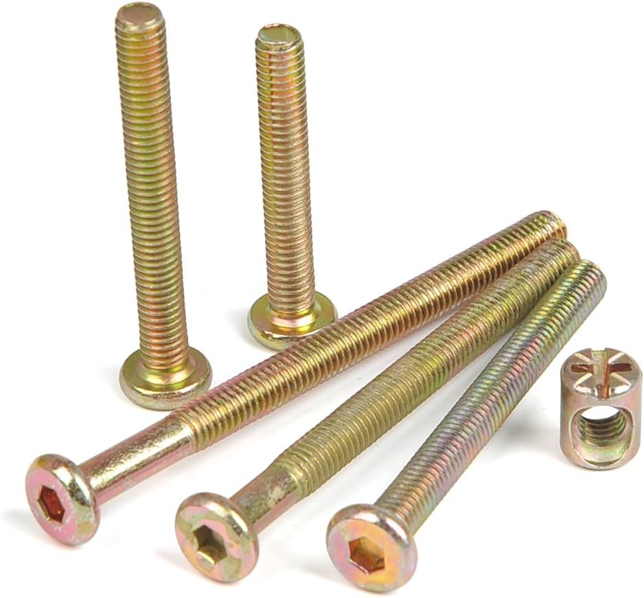 100PCS M6 Barrel Nuts Bolts, Furniture Cot Bed Bolt Crib Screw, Hex