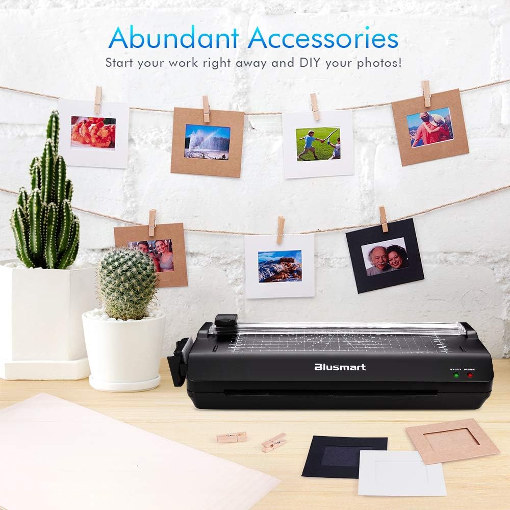 5 in 1 Blusmart Laminator Set, A4, Trimmer, Corner Rounder, 20 Laminating Pouches, Photo Frames, Black : Office Products