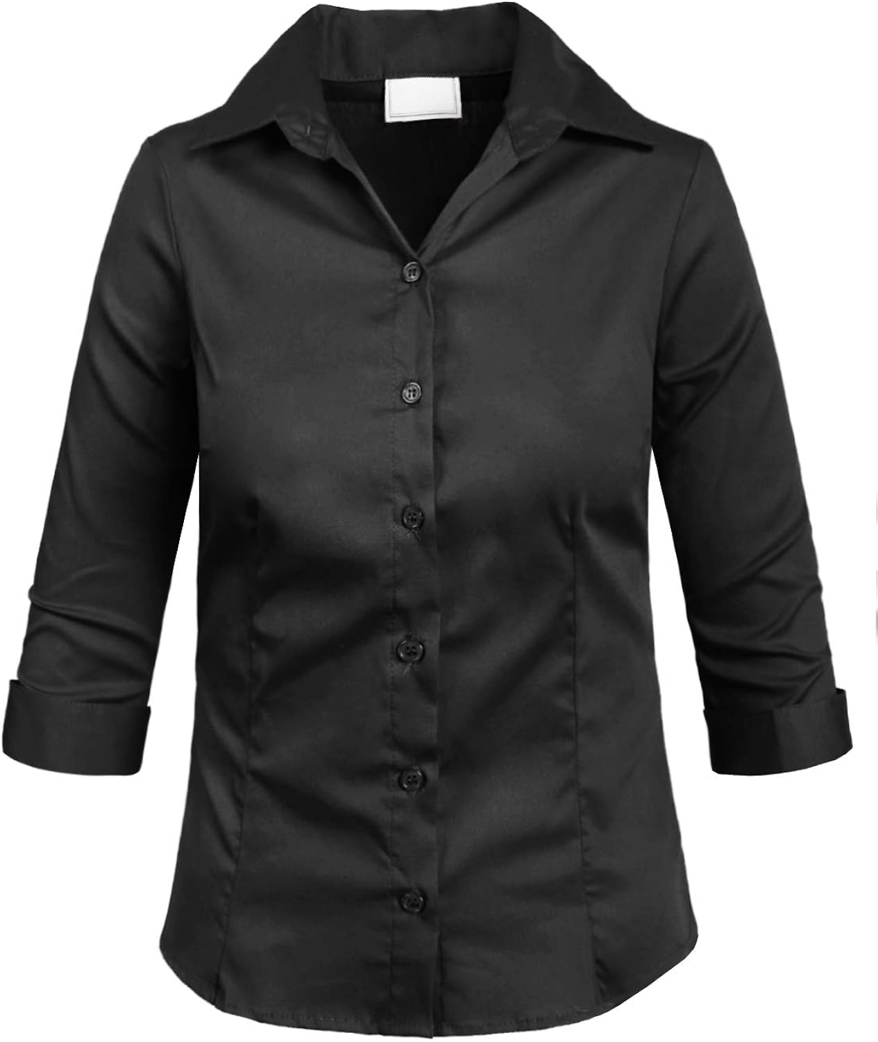 NE PEOPLE Girl's Simple Casual 3/4 Sleeve Roll Up Button Down Blouse Shirts: Clothing