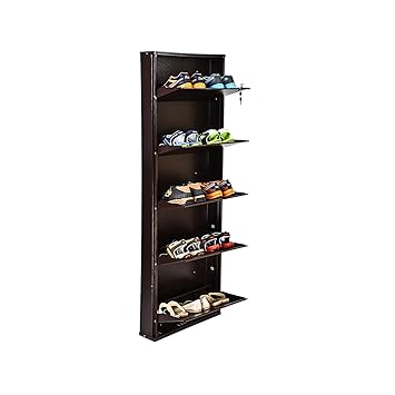 HOUZIE Powder Coated 21 5 Door Steel Shoe Rack -BROWN