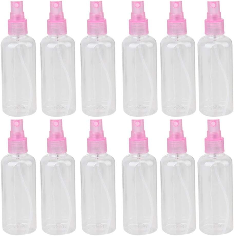 Doublelife Pack of 12 Fine Mist Mini Spray Bottles 100ml(3.4 oz) with Atomizer Pumps and Caps- for Essential Oils Travel