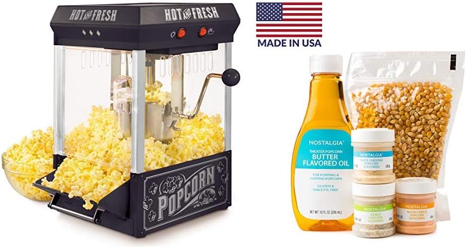 Nostalgia KPM220BK Vintage 2.5-Ounce Tabletop Kettle Popcorn Maker with Seasoning, Oil, and Popcorn Kit