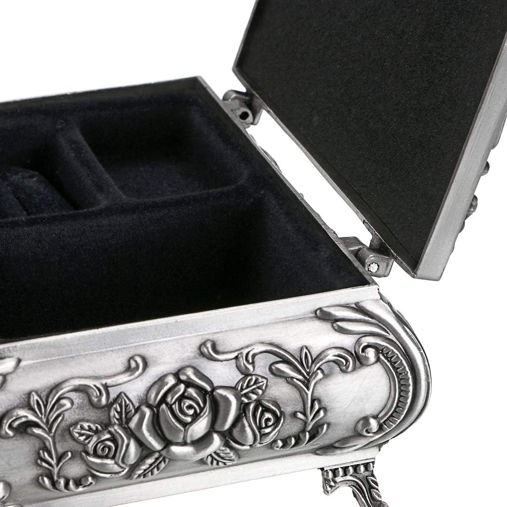 Hipiwe Vintage Metal Jewelry Box Small Trinket Jewelry Storage Box for Rings Earrings Necklace Treasure Chest Organizer Antique Jewelry Keepsake Gift Box Case for Girl Women (Medium): Home & Kitchen