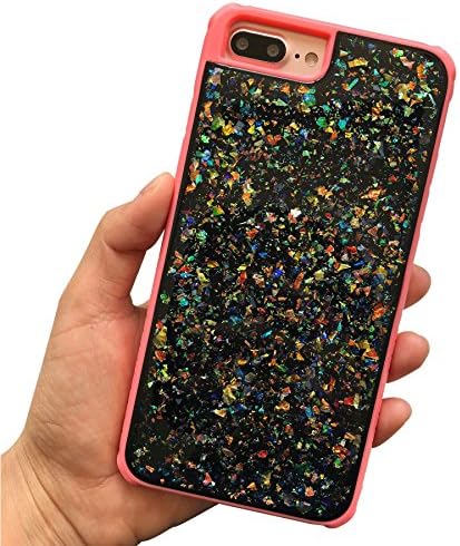 TrueColor iPhone 7 Plus Case/iPhone 8 Plus Case, HANDMADE Tough Confetti Blast Iridescent Glitter Bling Holographic Sparkle Shiny Hybrid Protective Hard Shell &amp; TPU Bumper Cover - Pink Bumper