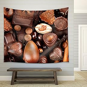 Chocolates Background. Praline Chocolate Sweets - Fabric Wall Tapestry Home Decor - 51x60 inches