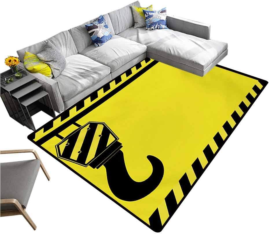 Construction Modern Indoor Rugs Mechanical Theme Black Hook with Diagonal Striped Frame Picking Pulling Rugs Mat for Living Room Bedroom Yellow Black (5'7"x8'6")