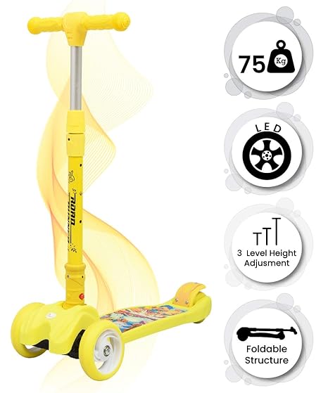 R for Rabbit Road Runner Scooter for Kids - The Smart Kick Scooter for Kids/Baby with Adjustable Height, Foldable LED PU Wheels and Weight Capacity 75 kgs (Blue) (Yellow)