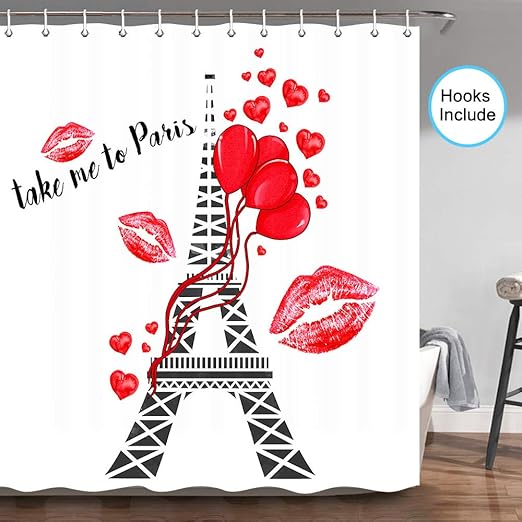 Amazon Com Jawo Paris Shower Curtain European City Landscape France Eiffel Tower Red Lips Bathroom Decor Fabric Bathroom Shower Curtain Home Decor Set 70 In 12 Hooks Include Home Kitchen