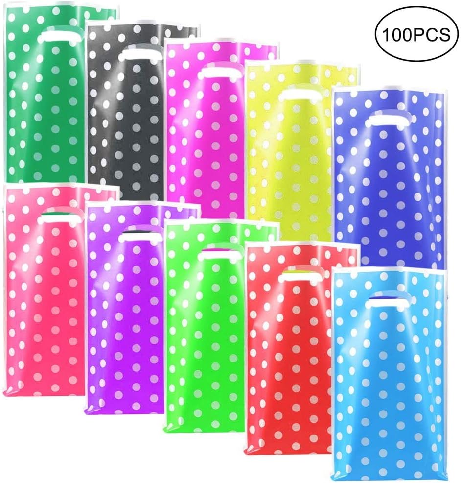 kuou 100 Pieces Plastic Party Favor Bags, Multicolor Polka Dot Gift
