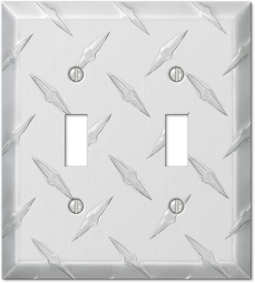 AMERELLE955TT Diamond Plate Wallplate, 2 Toggle, Aluminum, Silver, 1-Pack