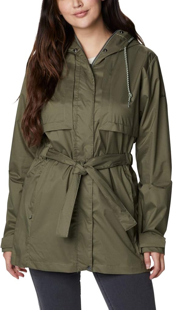 Columbia Women's Pardon My Trench Rain Jacket, Breathable, Lightweight, Stone Green, XLarge