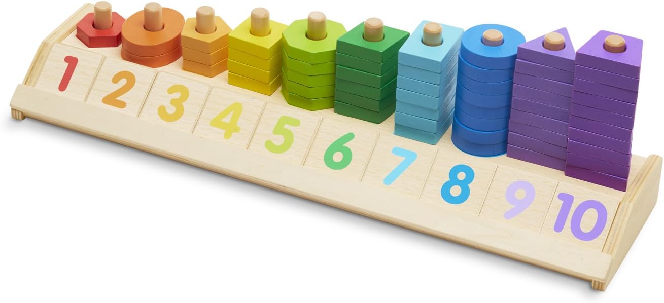 Melissa & Doug Counting Shape Stacker (Wooden Educational Toy with 55 Shapes and 10 Number Tiles
