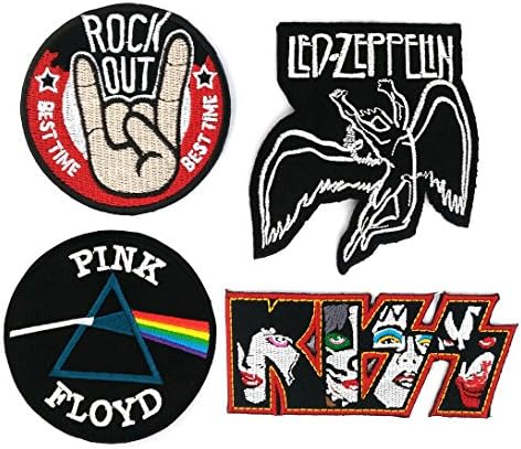 Set_ROCK028 - Kiss, Pink Floyd, Led Zeppelin and Rock Out Patch (3+1 Pcs Heavy Metal Punk Rock Applique Embroidered Patches)