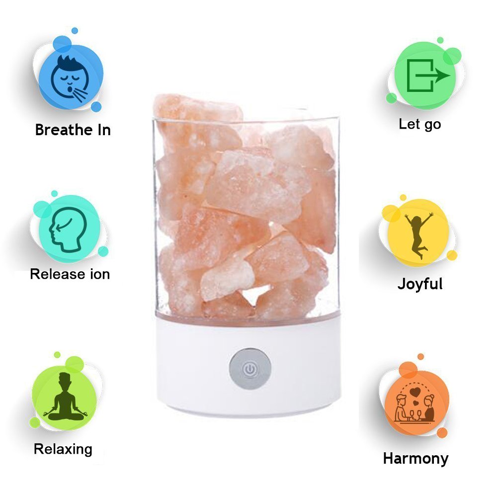 Denshine Himalayan Salt Lamp Salt Lamp with Dimmer Switch 7 Colorful Night Light Air Purifying Ionic Natural Salt Crystal Lamp Night Light for Kids (White)