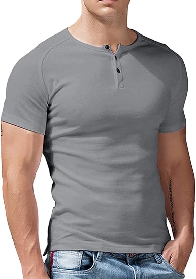 Amazon Poriff メンズ ヘンリーシャツ 半袖 スリムフィット Tシャツ カジュアル コットン Tシャツ 3ボタン Tシャツ カットソー 通販