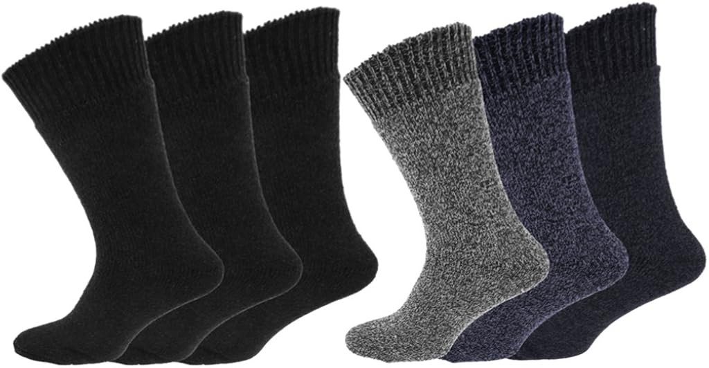 6 Pairs Men's NonElastic Wool Socks, Thick Work Boot Socks With Padded