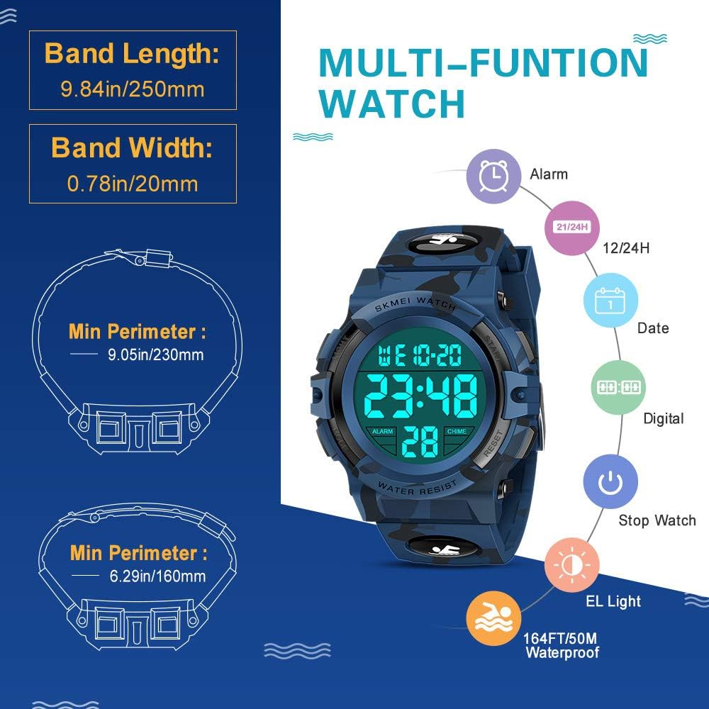 Girls Boys Watches Ages 5-15 Kids Watch, ATOPDREAM Waterproof Kids Digital Watches Toys for 6-15 Year Old Boys Watch Kids 8 Year Boy Idea Birthday Gifts for Kids Dark Blue Camouflage: Watches