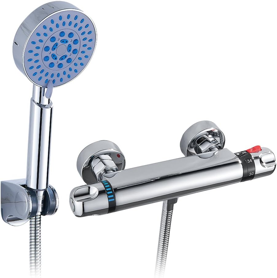 Hotbestus Thermostatic Wall Mount Bathtub Faucet With 5 Function