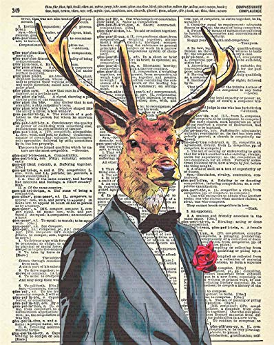 Deer In Tuxedo Vintage Wall Art Upcycled Dictionary Art Print Poster 8x10 inches, Unframed