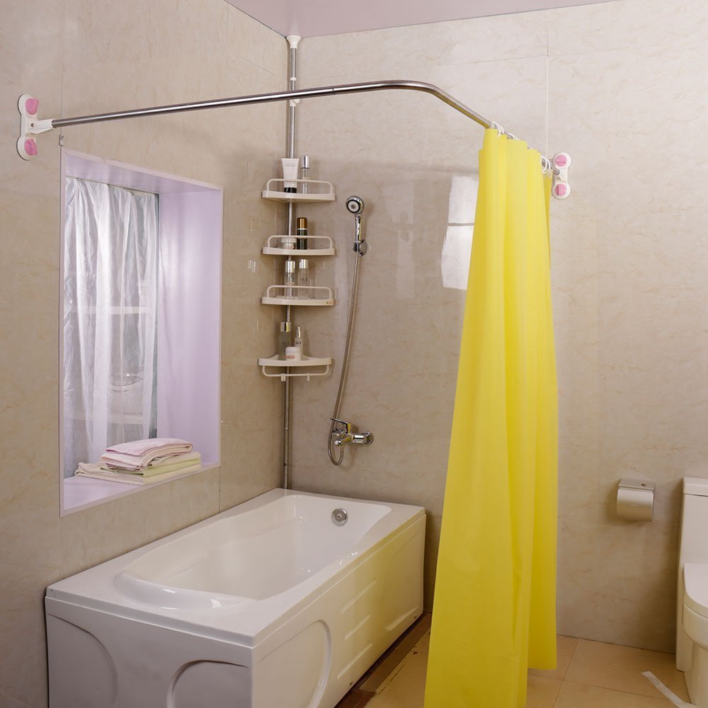 Baoyouni Curved Shower Curtain Rod Suction Cups L Shaped Corner