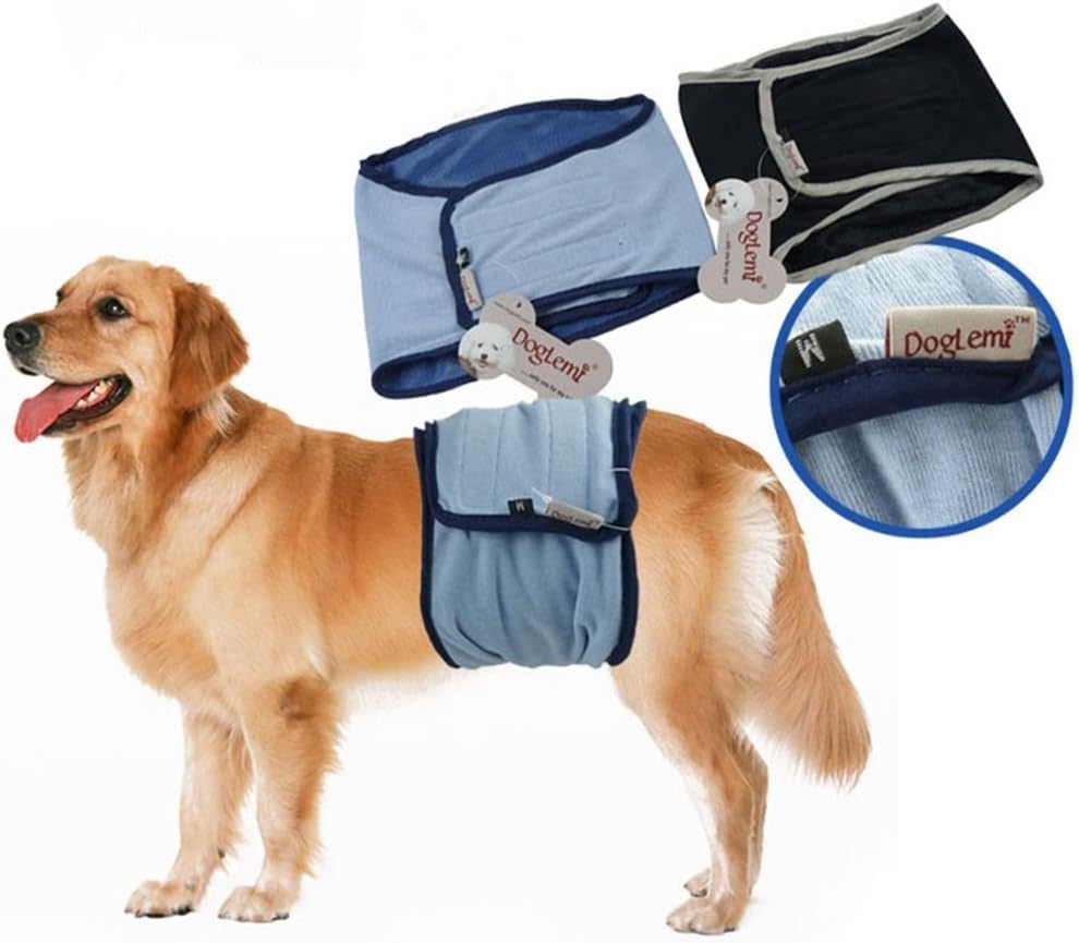 Male Dog Puppy Belly Band Toilet Training Diaper Sanitary Wrap Nappy Underwear, Blue, M Wide(7.5")