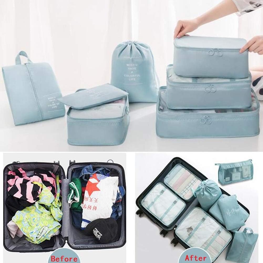 Travel Packing Cubes, Toifucos Multifunction 8pcs/set Luggage Organiser Compression Suitcase Essential Bag, Blue - Image 5