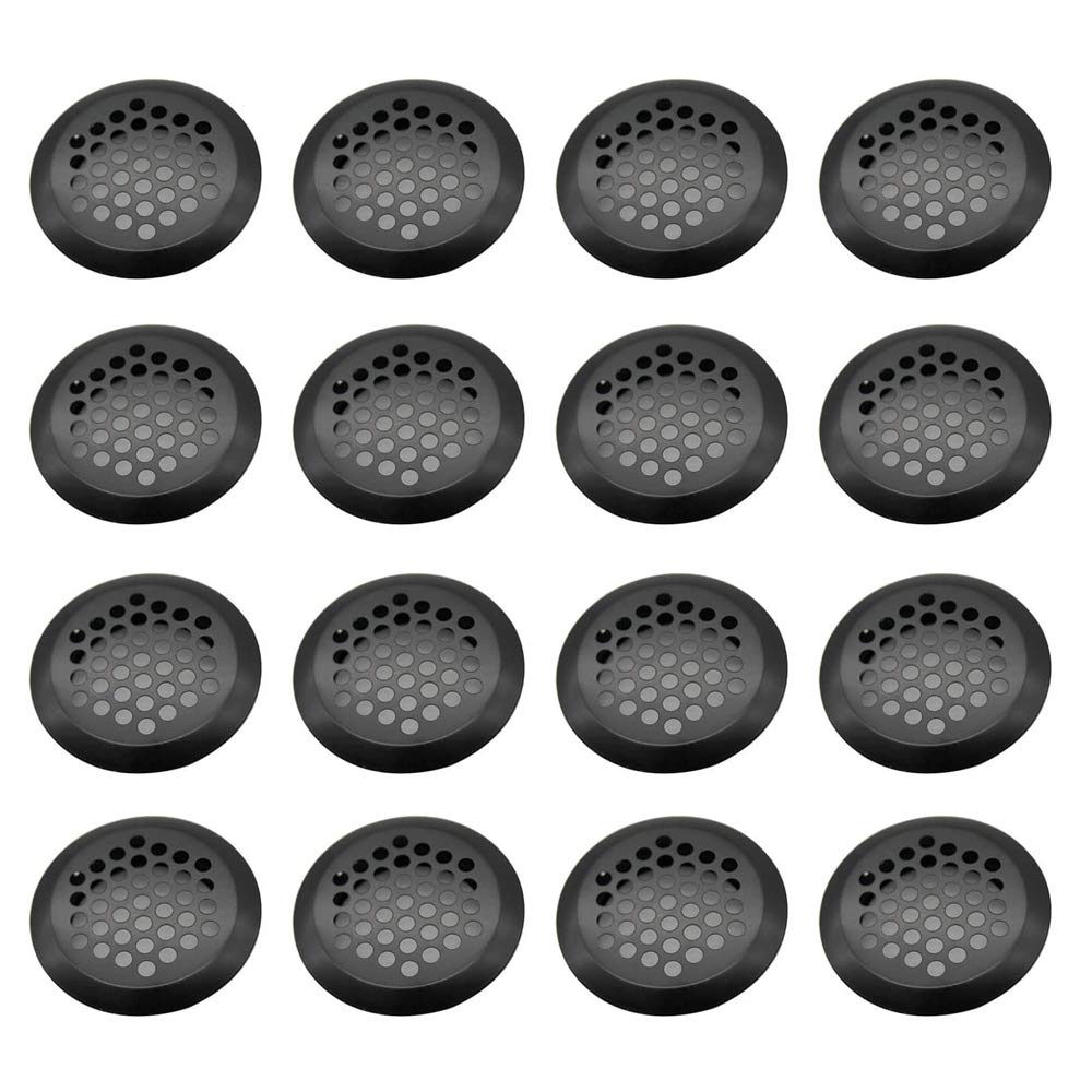 Stainless Steel Air Vent Louver Hole, 16 Pieces Steel Air Vent Hole, Cabinet Air Vent Hole, 29mm Round Ventilation Grille, for Kitchen Bathroom Cabinet Wardrobe or Shoe Cabinet (Black) (29mm)