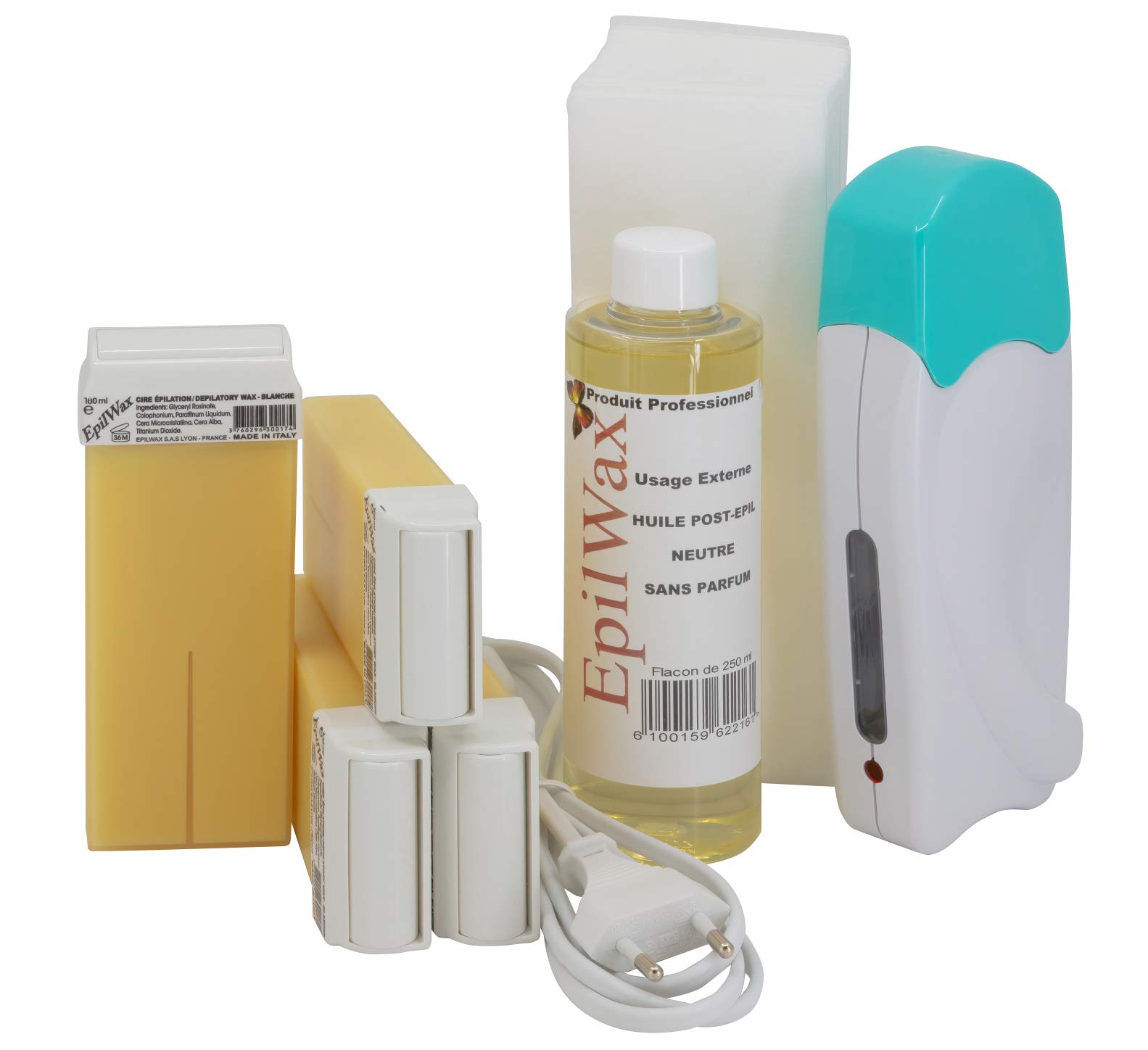 EPILWAX S.A.S - Kit D'Hair removal Solo Full/complete To La Wax Disposable White, with Wheel Grand Model for the legs, armpits, and The body
