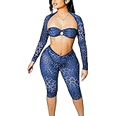 RISCUYY Cheetah Print Outfit for Women Sexy 3 Piece Stretchy See Through Sexy Club Outfits for Women Clubwear 2025