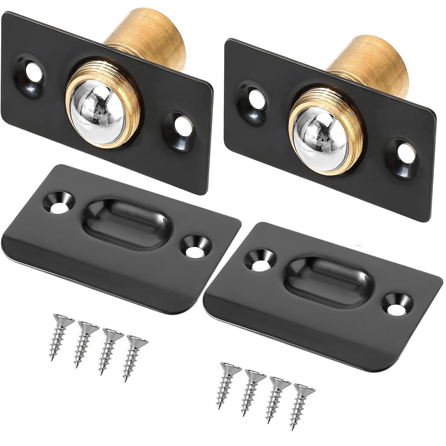 Litensh 2PCS Adjustable Closet Door Ball Catches for Internal Doors, Invisible Pantry Roller Ball Door Latch Catches Spring Roller Bearing Doors Catch Hardware for Cupboard Closet Black