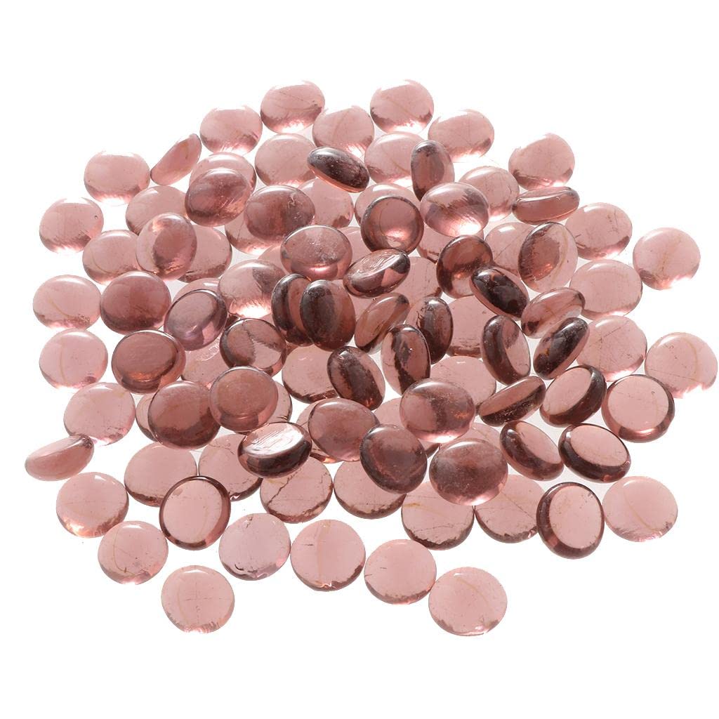 MagiDeal 100Pcs Glass, Marbles, Pebbles for Vases, Flat Bottom, Round Top, Rocks, Bowl Filler Gems, Iridescent Decor, Transparent Pink