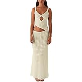 YANGCHA Summer Cut Out Long Dresses for Women Spaghetti Strap Bodycon Maxi Dress Backless V Neck Sleeveless Beach Sundresses