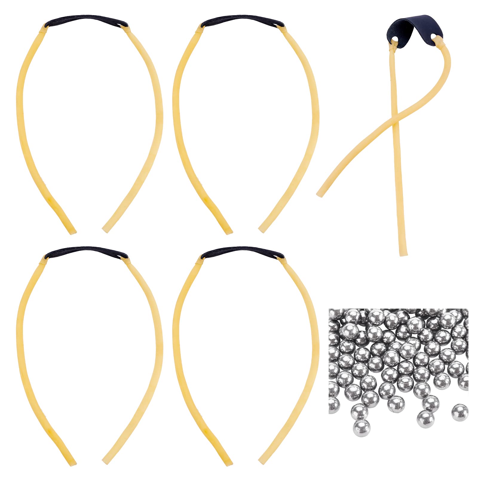 SUPERFINDINGS 5pcs Slingshot Replacement Belt Elastic Rubber Tubular Bands with PU Leather Catapult with 100pcs Stainless Round Beads for Outdoor Shooting Games Hunting