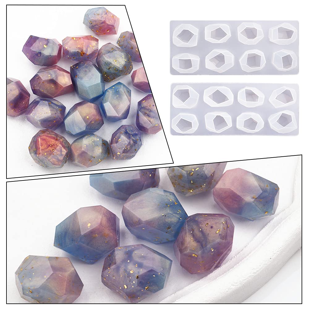 2 Pcs Gemstone Resin Silicone Moulds,Diamond Crystal Shape,Suitable for Making Jewelry,Necklace,Key Pendant,Artwork,Candy,Cake and Jelly