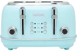 HADEN 75005 HERITAGE 4-Slice, Wide Slot Toaster with Browning Control, Cancel, and Defrost Settings in Light Blue Turquoise