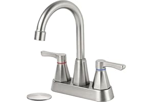 RNDIOZD Brushed Nickel Bathroom Faucet 3 Hole, 4 Inch 2-Handle Centerset Bathroom Sink Faucet, Faucet for Bathroom Sink 360° Swivel Bathroom Faucets RV Lavatory Vanity Faucet with Pop-up Drain