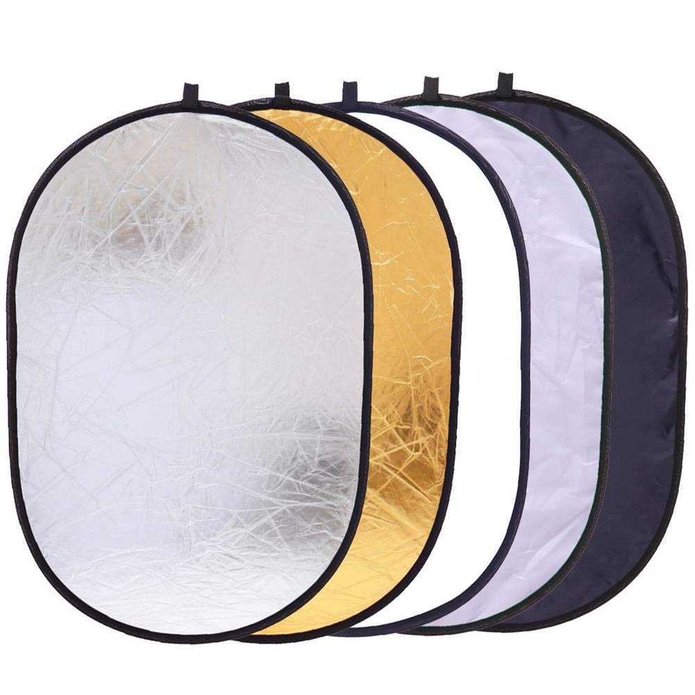 Konseen Photography Lighting Reflector Collapsible 5 in 1 60x90 cm Oval Diffuser with Carrying Bag for Photo Shooting Portrait Studio Multi Disc Translucent, White, Silver, Black, Gold