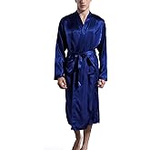 Admireme Men's Satin Kimono Robe Spa Bathrobes Loungewear Sleepwear Long Bathrobe Lightweight Silk Nightwear