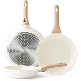 Kordisen Nonstick Ceramic Frying Pan Set, 3 Piece Ceramic Skillet Set, Healthy Non Toxic Cooking Pan, Stay-Cool Handle, Induction Compatible, PFOA & PFAS Free, White(9.5, 11, 12.5 Inch)