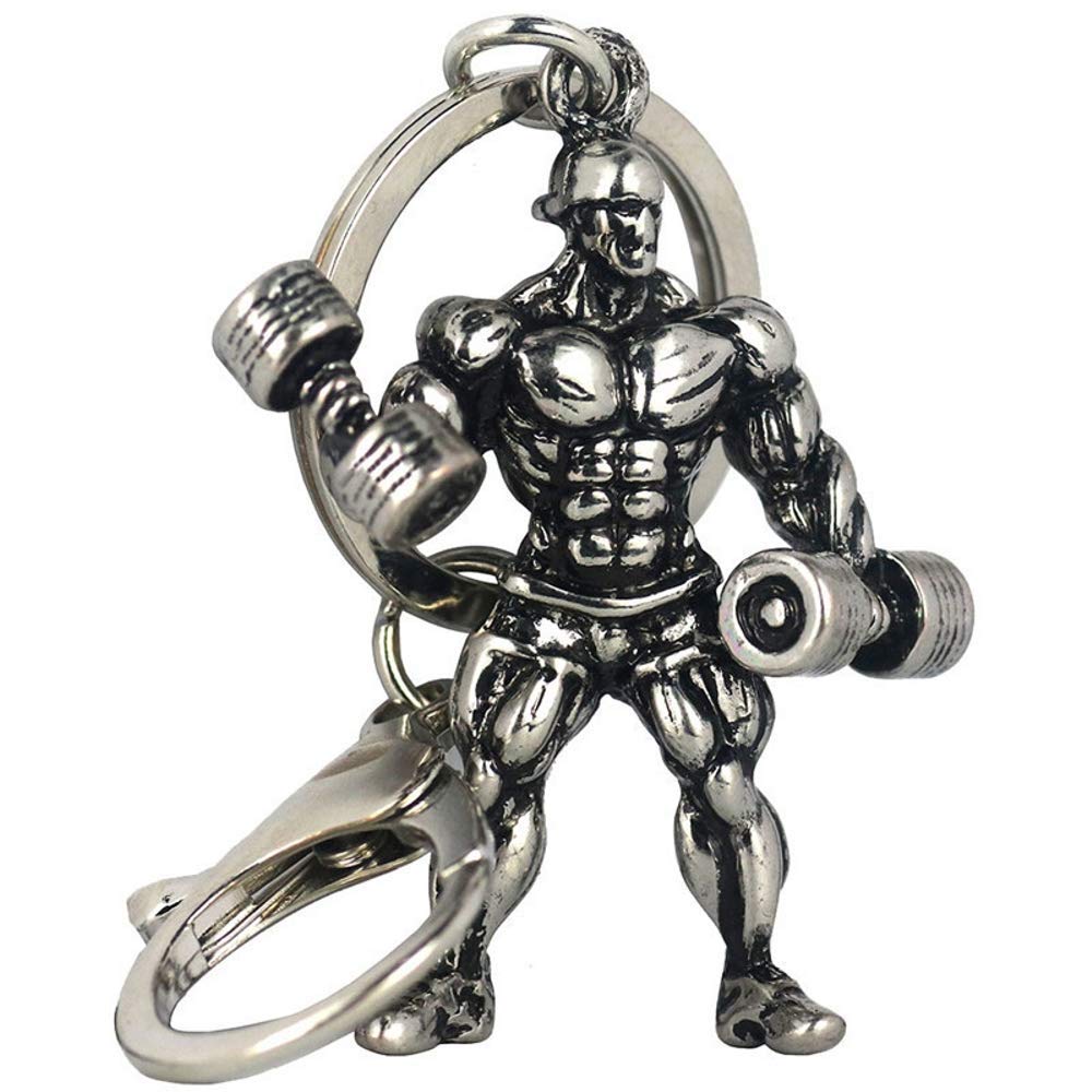 Strong Man Bodybuilder Keychain Fitness Gym Dumbbell Strength Sport Keyring Gift