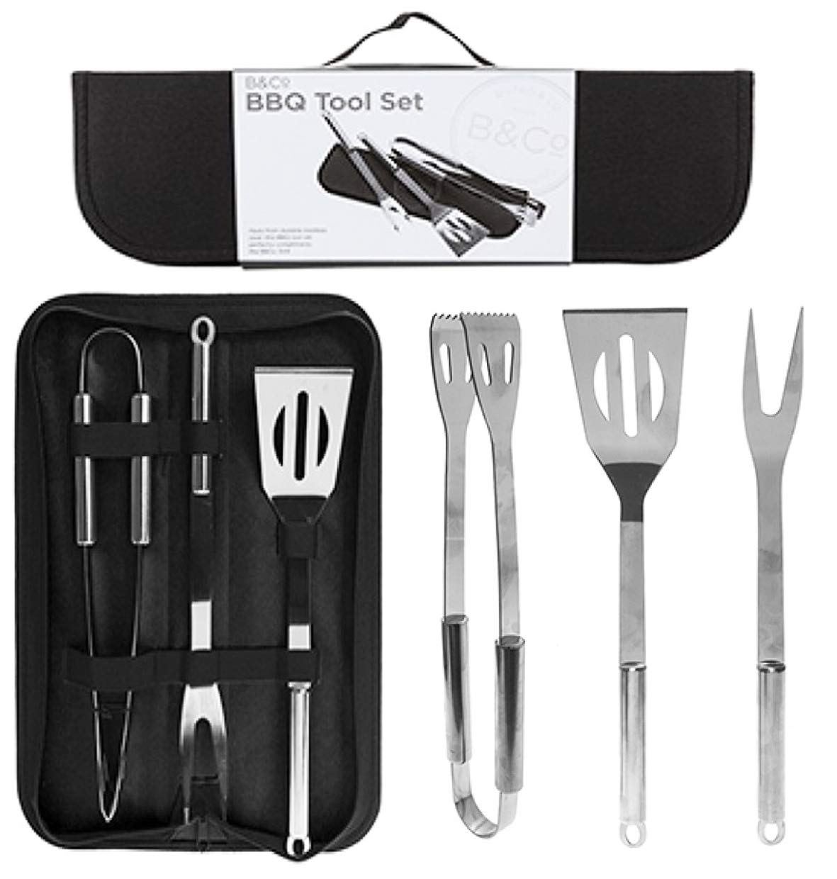 PMS B&CO 3 PC BBQ TOOL SET WITH CARRY CASE
